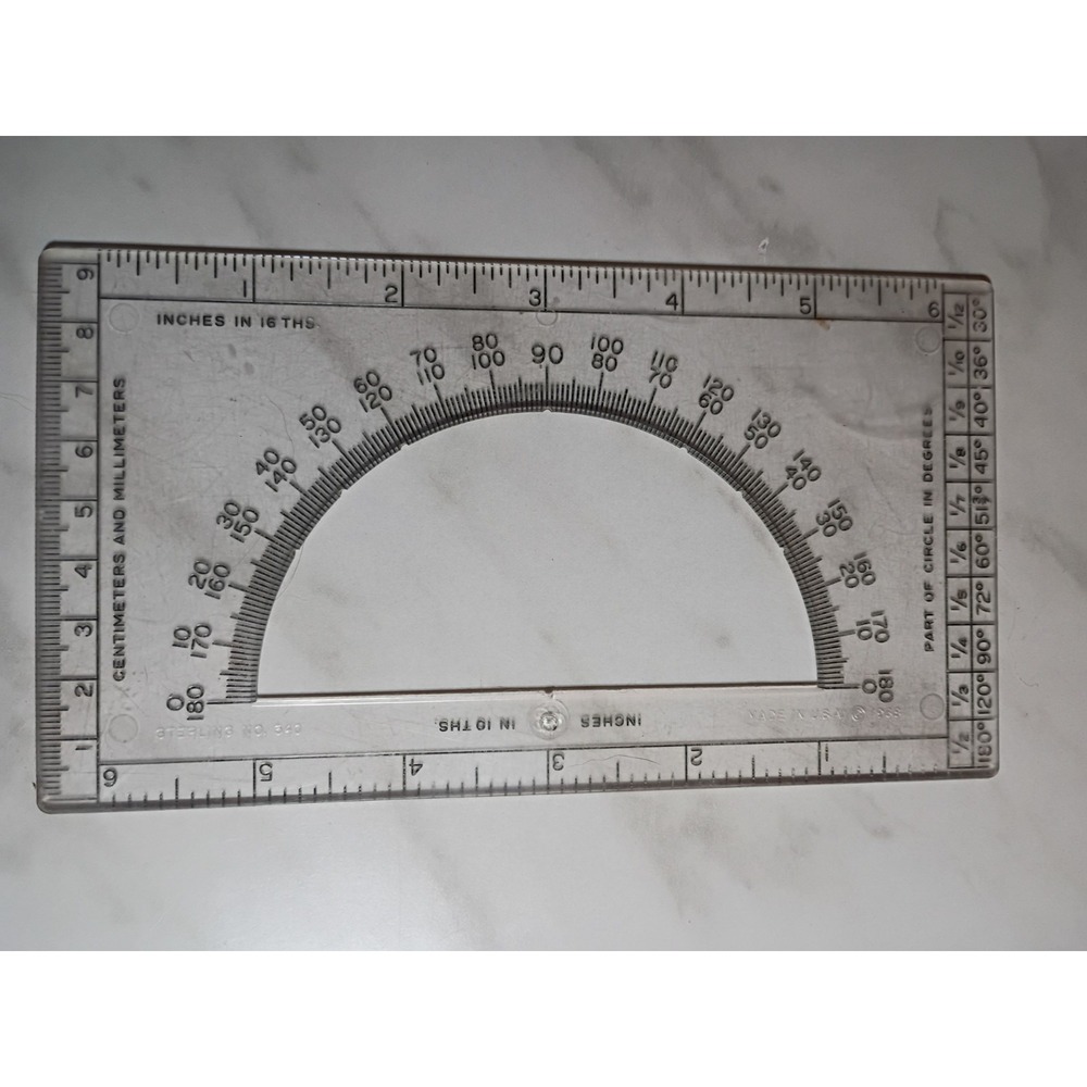 Vintage Sterling No 540 Ruler Protractor 6 Inch 10cm Made in USA 1968 Clear Tool